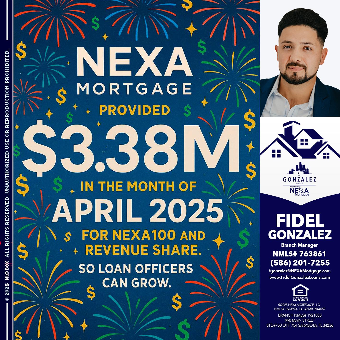 $3.38M - Fidel Gonzalez -Branch Manager