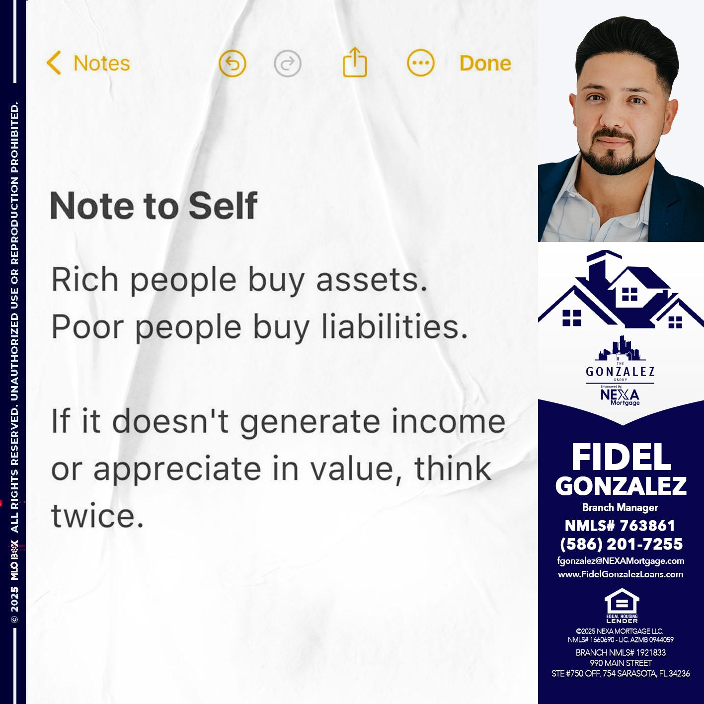 NOTE TO SELF - Fidel Gonzalez -Branch Manager